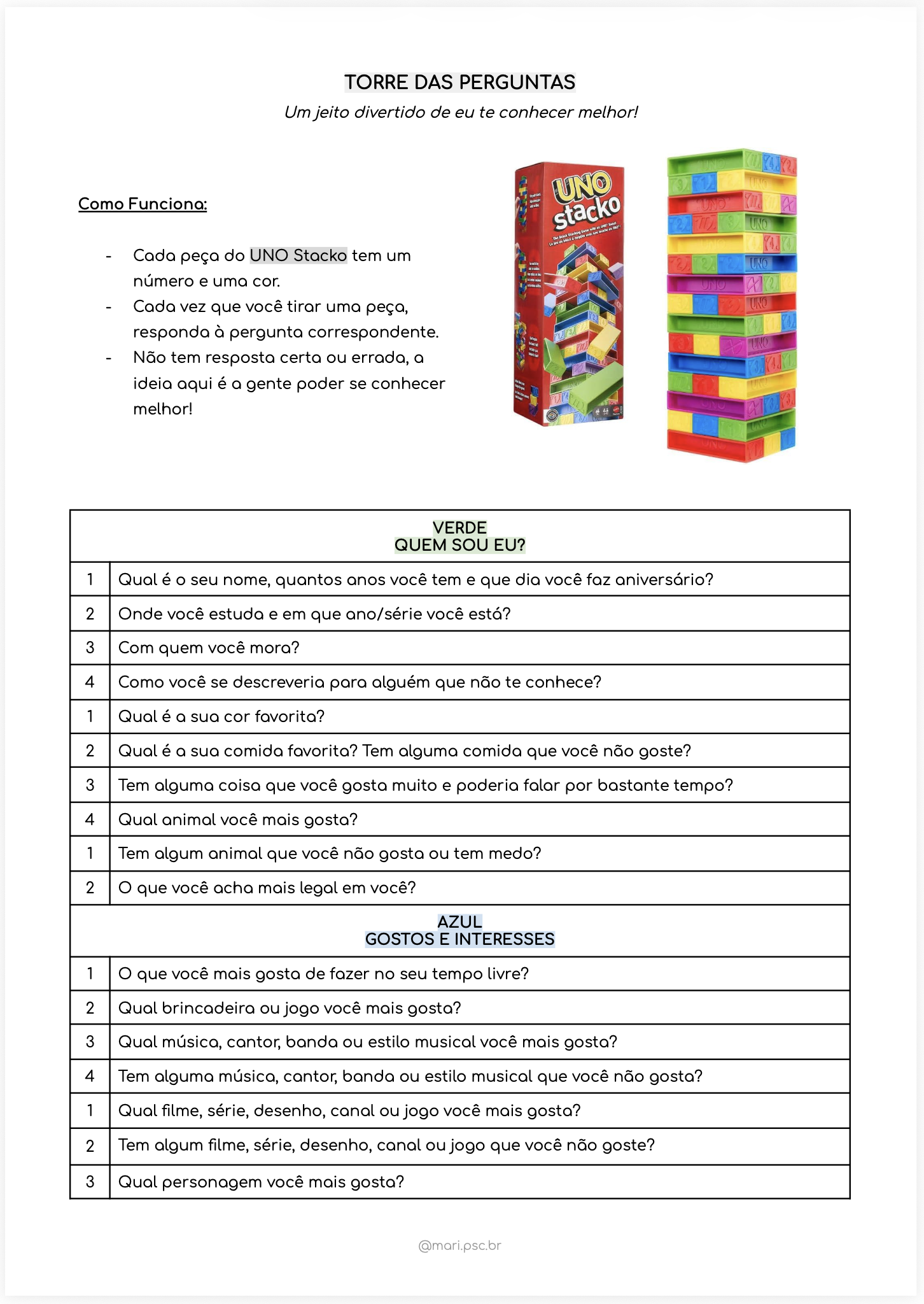 Anamnese Infantil com UNO Stacko por Mariana da Silva Assmann